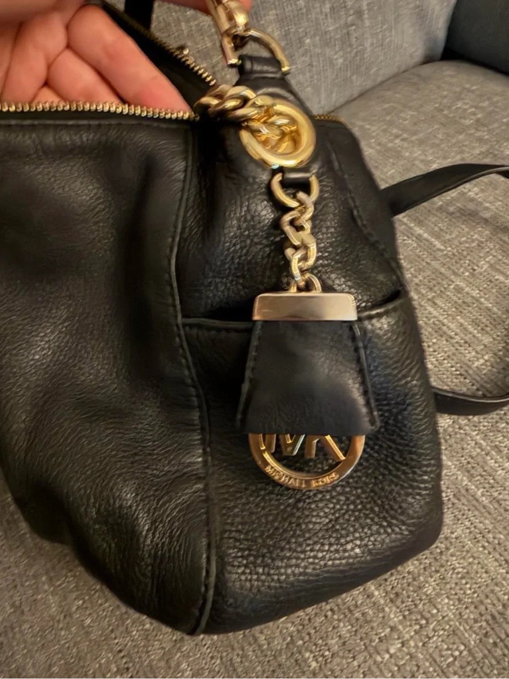 Michael Kors Black Leather Hobo Shoulder Bag with Gold Hardware